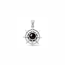 Load image into Gallery viewer, Sterling Silver Oxidized And Polished Spiderweb Black Onyx Stone Pendant