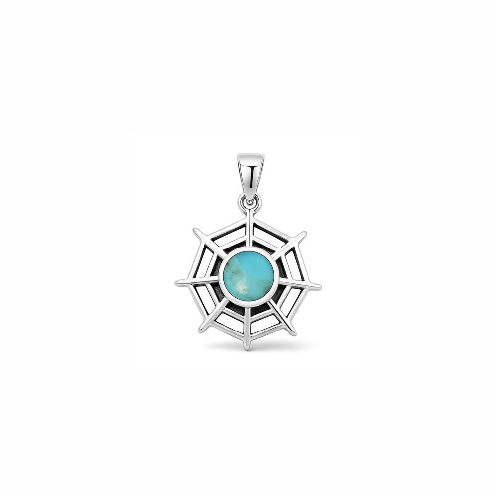 Sterling Silver Oxidized And Polished Spiderweb Turquoise Stone Pendant