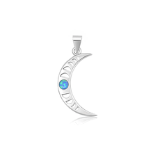 Load image into Gallery viewer, Sterling Silver Oxidized And Polished Crescent Moon Blue Lab Opal Pendant