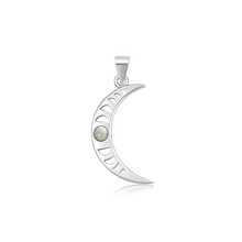 Load image into Gallery viewer, Sterling Silver Oxidized And Polished Crescent Moon Moonstone Pendant