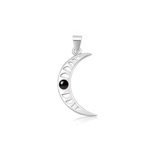 Load image into Gallery viewer, Sterling Silver Oxidized And Polished Crescent Moon Black Onyx Stone Pendant