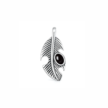 Load image into Gallery viewer, Sterling Silver Oxidized And Polished Feather Black Onyx Stone Pendant