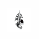 Sterling Silver Oxidized And Polished Feather Black Onyx Stone Pendant