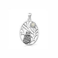 Load image into Gallery viewer, Sterling Silver Oxidized And Polished Owl Moonstone Pendant