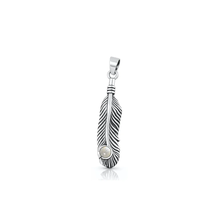 Load image into Gallery viewer, Sterling Silver Oxidized And Polished Feather Moonstone Pendant
