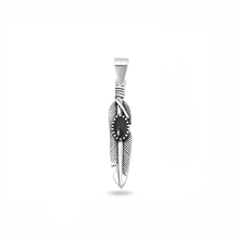 Load image into Gallery viewer, Sterling Silver Oxidized And Polished 24.4mm Feather Black Onyx Stone Pendant