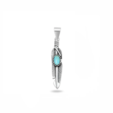 Load image into Gallery viewer, Sterling Silver Oxidized And Polished Feather Turquoise Stone Pendant