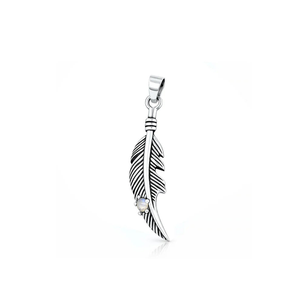 Sterling Silver Oxidized And Polished Feather Moonstone Pendant