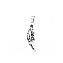 Load image into Gallery viewer, Sterling Silver Oxidized And Polished Feather Moonstone Pendant