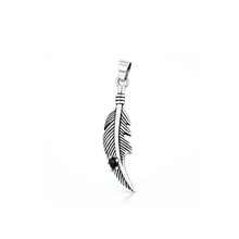 Load image into Gallery viewer, Sterling Silver Oxidized And Polished 26.7mm Feather Black Onyx Stone Pendant