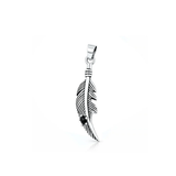 Sterling Silver Oxidized And Polished 26.7mm Feather Black Onyx Stone Pendant