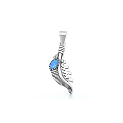 Sterling Silver Oxidized And Polished Blue Lab Opal Feather Pendant
