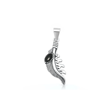 Load image into Gallery viewer, Sterling Silver Oxidized And Polished 22.7mm Feather Black Onyx Stone Pendant