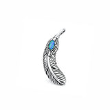 Sterling Silver Oxidized And Polished Blue Lab Opal 24.6mm Feather Pendant