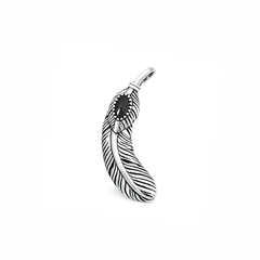 Sterling Silver Oxidized And Polished 24.6mm Feather Black Onyx Stone Pendant