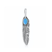 Load image into Gallery viewer, Sterling Silver Oxidized And Polished Feather Blue Lab Opal Pendant