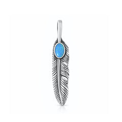 Sterling Silver Oxidized And Polished Feather Blue Lab Opal Pendant