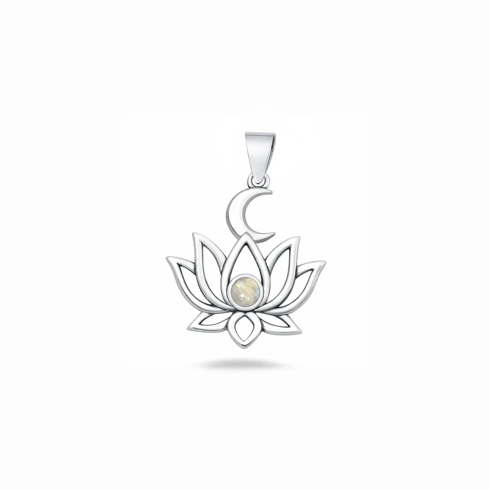 Sterling Silver Oxidized And Polished Lotus And Moon Moonstone Pendant