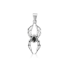 Sterling Silver Oxidized And Polished Spider Black Onyx Stone Pendant