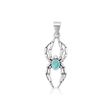 Sterling Silver Oxidized And Polished Spider Genuine Turquoise Stone Pendant