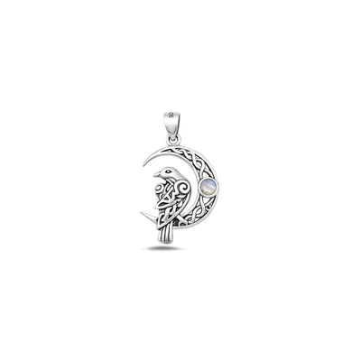 Sterling Silver Oxidized And Polished Celtic Bird And Moon Moonstone Pendant