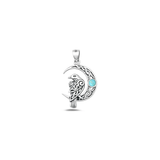 Sterling Silver Oxidized And Polished Celtic Bird And Moon Genuine Turquoise Stone Pendant