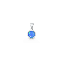 Sterling Silver Oxidized And Polished Blue Lab Opal Round Pendant