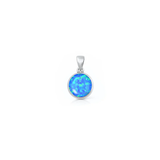 Sterling Silver Oxidized And Polished Round Blue Lab Opal Pendant