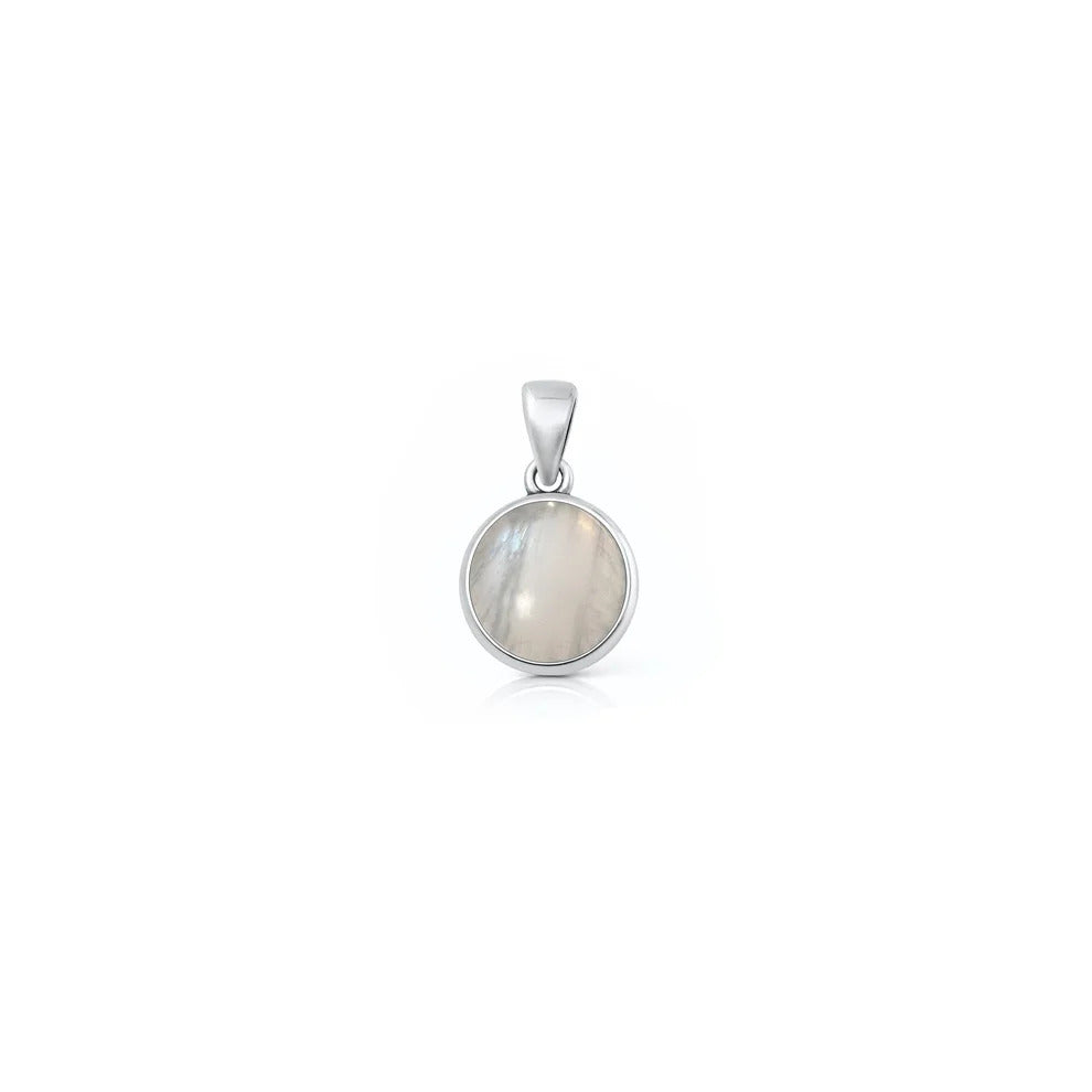 Sterling Silver Oxidized And Polished Round Moonstone Pendant