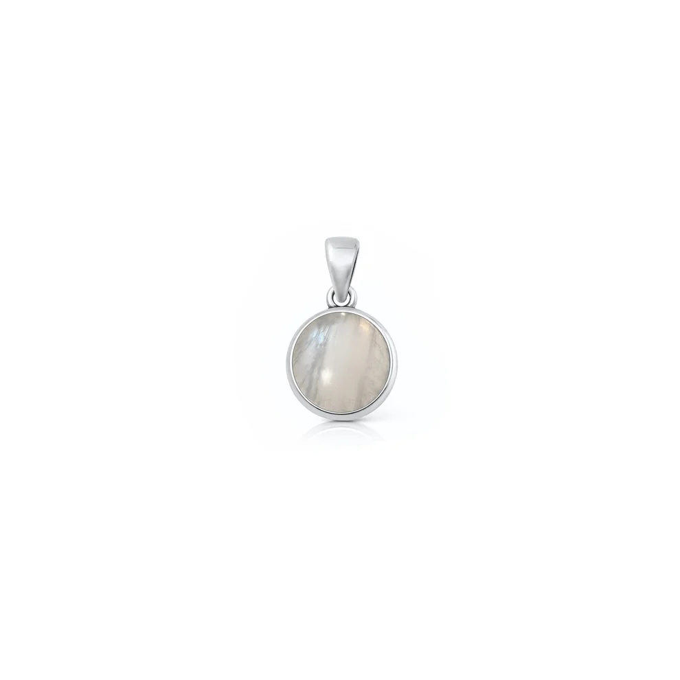 Sterling Silver Oxidized And Polished Round Moonstone Pendant