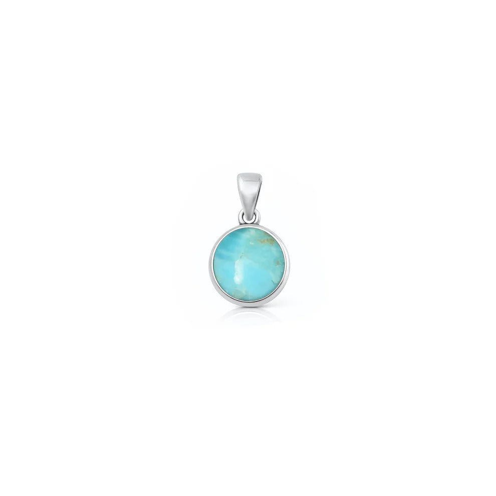 Sterling Silver Oxidized And Polished Turquoise Stone Round Pendant