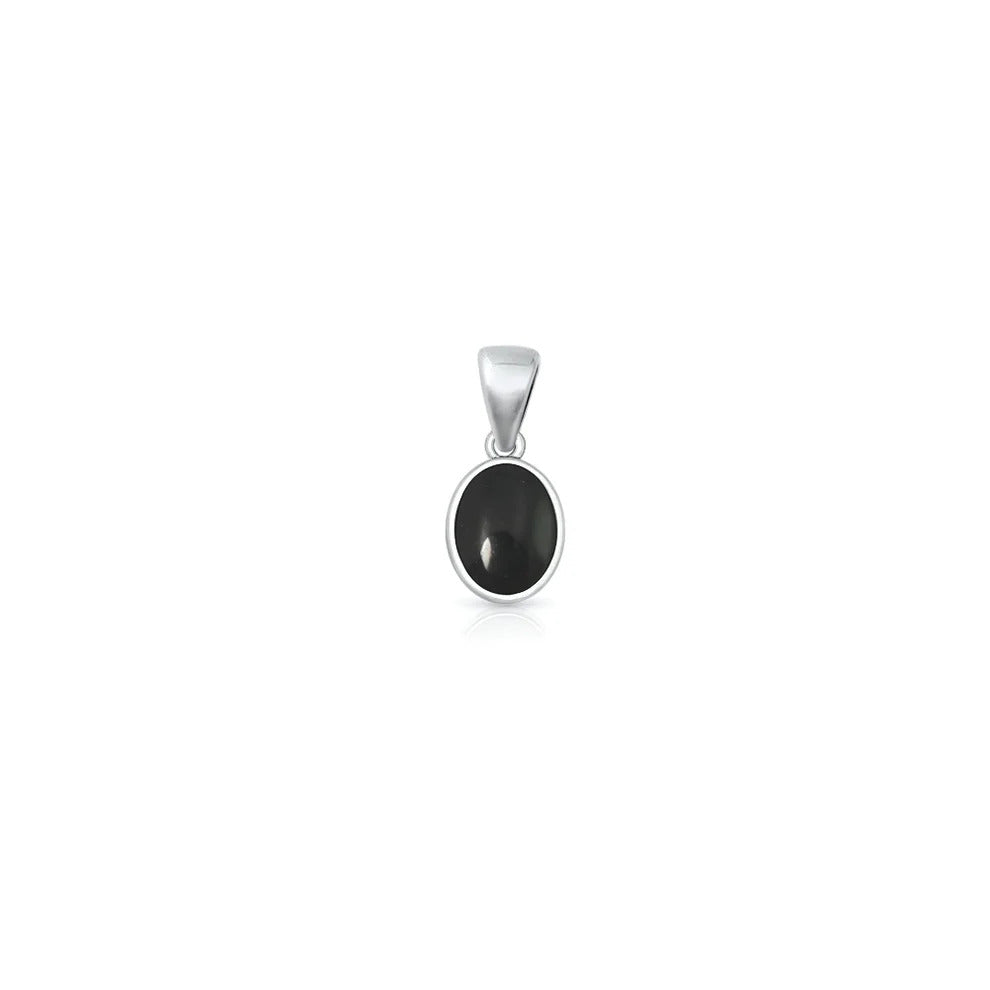 Sterling Silver Oxidized And Polished Black Onyx Oval Pendant