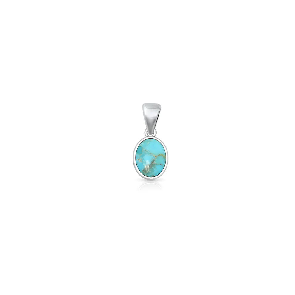 Sterling Silver Oxidized And Polished Oval Turquoise Stone Pendant