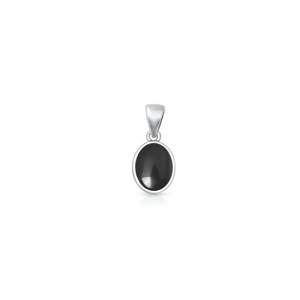 Sterling Silver Oxidized And Polished Black Onyx Stone Oval Pendant