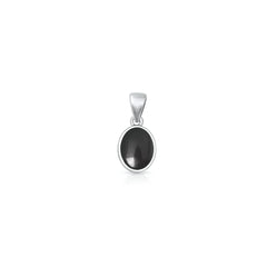 Sterling Silver Oxidized And Polished Black Onyx Stone Oval Pendant