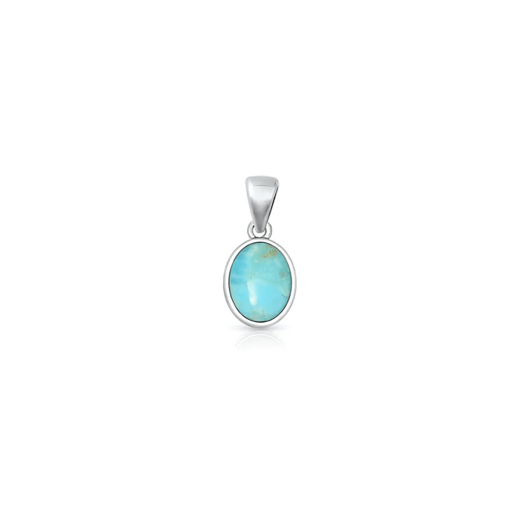 Sterling Silver Oxidized And Polished Turquoise Stone Oval Pendant