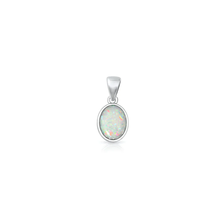 Load image into Gallery viewer, Sterling Silver Oxidized And Polished White Lab Opal Oval Pendant