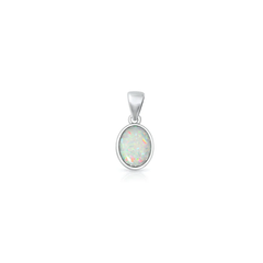 Sterling Silver Oxidized And Polished White Lab Opal Oval Pendant