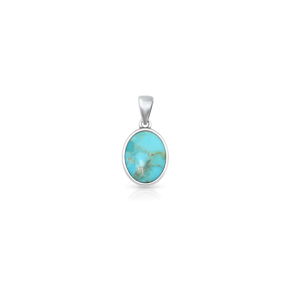 Sterling Silver High Polish Oval Turquoise Stone Pendant