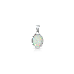 Sterling Silver Oxidized And Polished Oval White Lab Opal Pendant