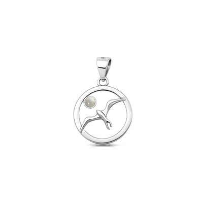 Sterling Silver Oxidized And Polished Bird Moonstone Pendant