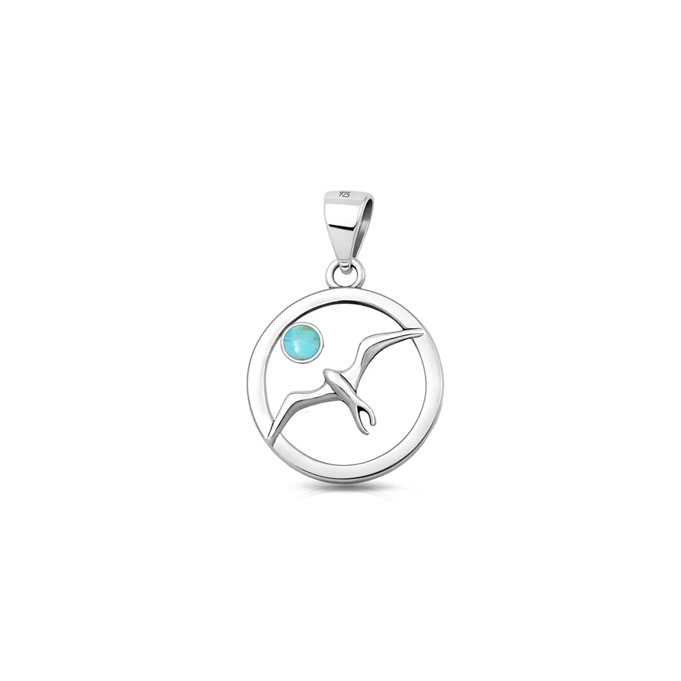 Sterling Silver Oxidized And Polished Bird Turquoise Stone Pendant
