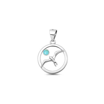 Sterling Silver Oxidized And Polished Bird Turquoise Stone Pendant