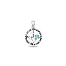 Load image into Gallery viewer, Sterling Silver Oxidized And Polished Turquoise Stone Faith Love Hope Pendant