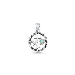 Sterling Silver Oxidized And Polished White Lab Opal Faith Love Hope Pendant