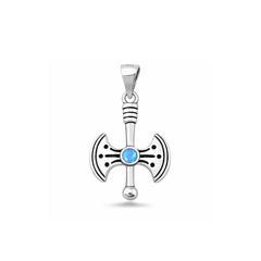 Sterling Silver Oxidized And Polished Axe Blue Lab Opal Pendant