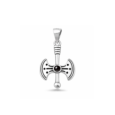 Sterling Silver Oxidized And Polished Axe Black Onyx Stone Pendant