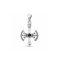 Sterling Silver Oxidized And Polished Axe Black Onyx Stone Pendant