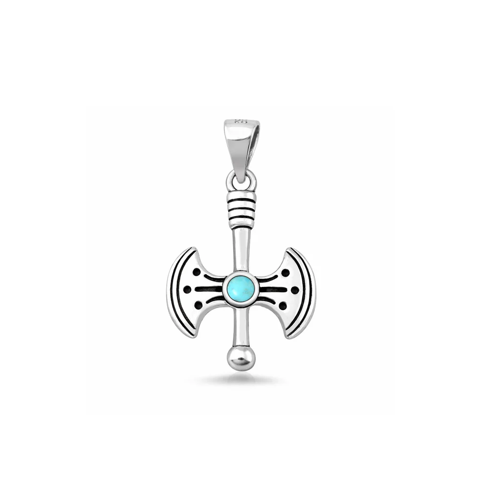 Sterling Silver Oxidized And Polished Axe Turquoise Stone Pendant