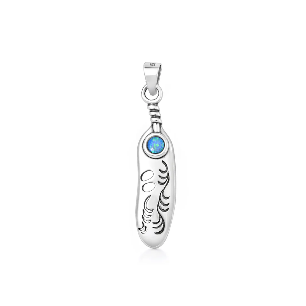 Sterling Silver Oxidized And Polished Tribal Blue Lab Opal Pendant